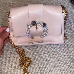 Pink leather crossbody with rhinestones